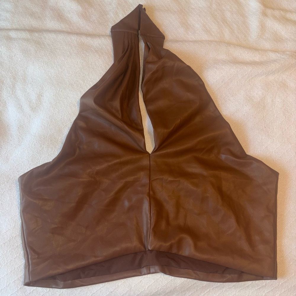 Eloquii halter brown faux leather crop top size 20 - Picture 7 of 11